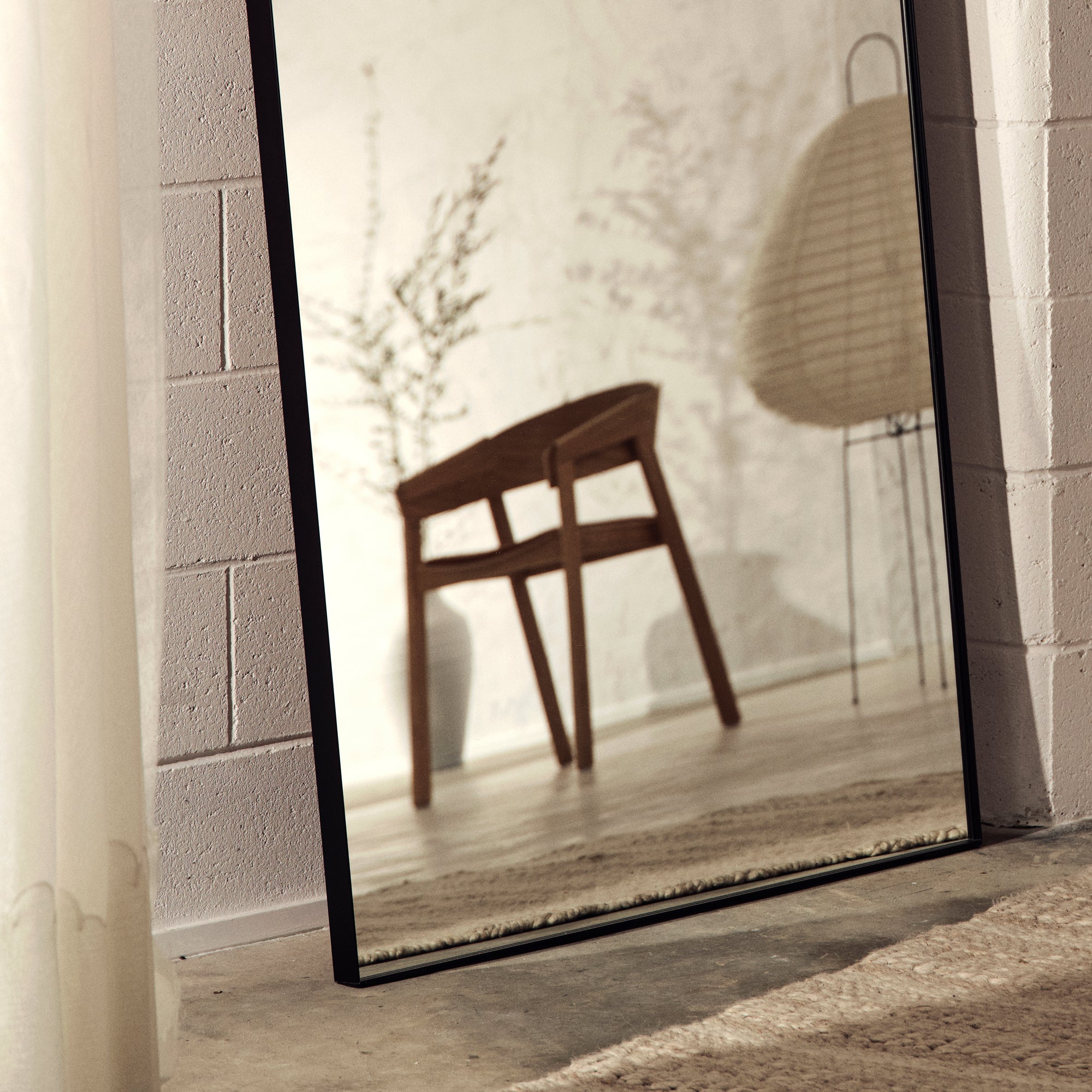 matte black steel framed full length wall-standing floor mirror